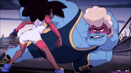 Sexy Ebony Fighter BALLBUSTING Anime, Invincible Fight Girl kick in the balls