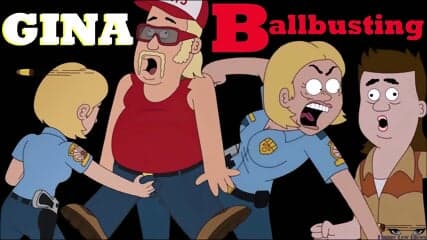 Busty blonde LADY COP GRAB BALLS & SQUEEZE Gina ballbusting anime nut punch