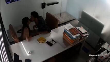 A beautiful couple recorded in CCTV cam romancing