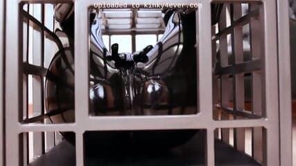 Caged Latex Doll Denies Self Orgasm