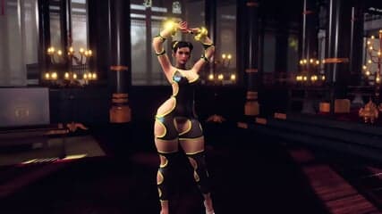 Busty Chun Li in slutty bodysuit solo dancing and posing in Ñhinese temple