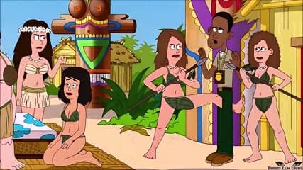 lesbo island LESBIAN BALLBUSTING black man, cartoon kick in the balls