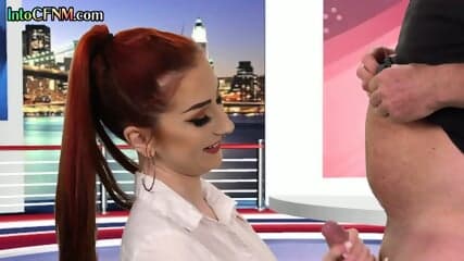 CFNM tv hostess cocksucking news anchor