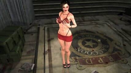 Wiry hot Claire Redfield in sexy red lingerie shows off her delightful body