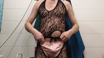 New fisnetbody and pink satin panties