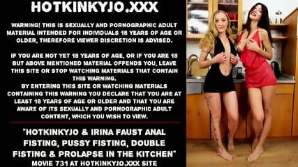 Hotkinkyjo & Irina Faust anal fisting, pussy fisting, double fisting & prolapse in the kitchen
