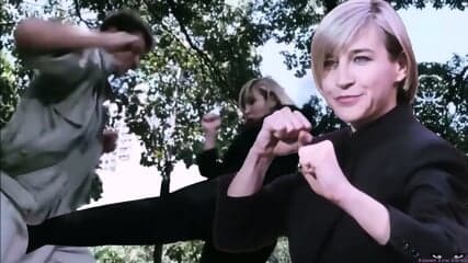 Cynthia Rothrock BUSTING BALLS blonde milf kick in the nuts