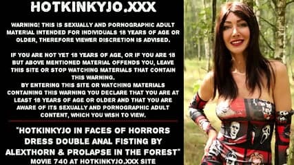 Hotkinkyjo in faces of horrors dress double anal fisting by AlexThorn & prolapse in the forest