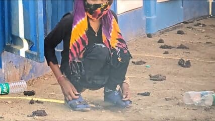 hurny Indian girl peeing outside the toilet room