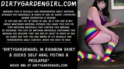 Dirtygardengirl in rainbow skirt & socks self anal fisting & prolapse