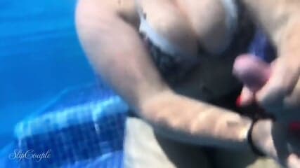 Teacher with Moisa Robert on summer vacation at the pool and the teacher tells moisa robert that it's the two of us and I said I want to do a penis massage underwater and we're still alone in the pool and the teacher wants to release the sperm from Moisei