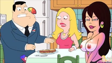 Blonde milf BALLBUSTING husband under table KICK IN THE BALLS anime nutshot American Dad