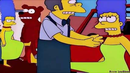 ballbuster MARGE SIMPSON 2 nutshots to Moe & Cop in bear suit TOON BALLBUSTING
