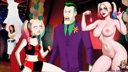HARLEY QUINN ballbusting JOKER at the villains table