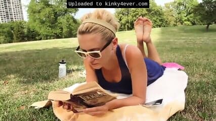 Girl With Sunglasses Serves Her Sensitive Soles In Front Of My Public Cam - Linda Blonde  Kinky4Ever