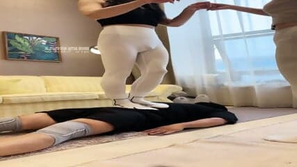 2 chinese foot worship in yoga class