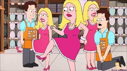 blonde cougar FRANCINE BALLBUSTING kick in the balls to poor clerk