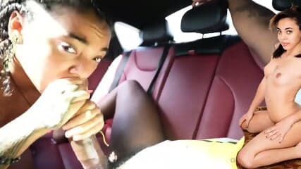 teen ebony BBC CAR BLOWJOB finish cum inside mouth, street slut
