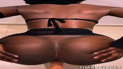 EBONY - WALL MOUNTED DILDO FUCK