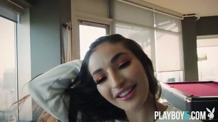 Petite latina teen Emily Willis rides a NFL football in apartment