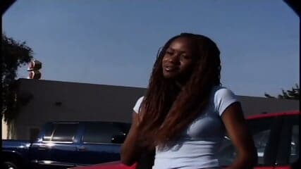 Young ebony with small tits gets some white cock banging