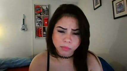 Skinny teen's flat chest bouncing violently during intense doggy