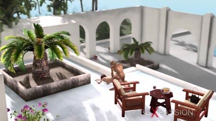 Dwarf pervert fucks hard a young girl in an expensive villa on the sea