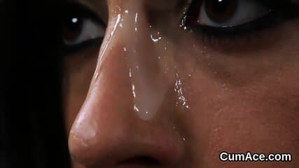 Peculiar centerfold gets jizz load on her face swallowing all the juice