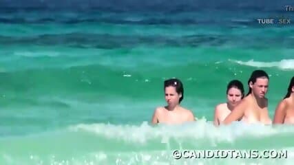Topless teens on the beach showing boobs in public 1