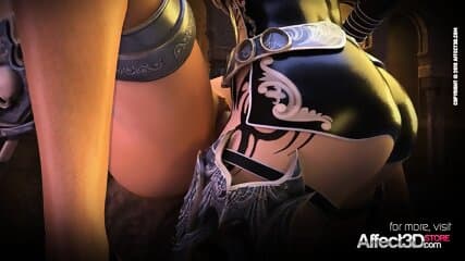 Futanari warrior queen fucking a big tits babe in a 3d animation
