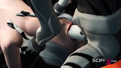 Sex with an alien in a spaceship. A sexy young blonde gets fucked by an alien