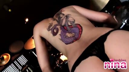 Lesbian nina gets naked to play the drums