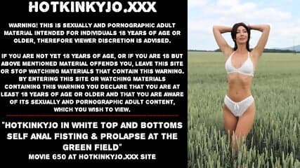Hotkinkyjo in white top and bottoms self anal fisting & prolapse at the green field
